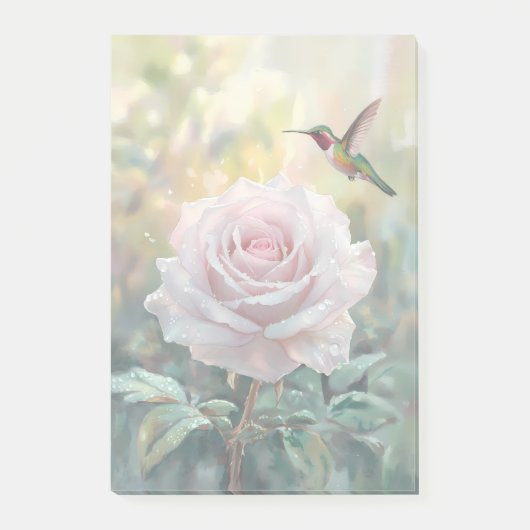 Waterverf kolibrie en roze roos post-it® notes (Voorkant)
