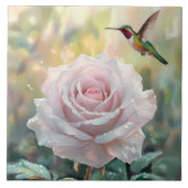 Waterverf kolibrie en roze roos tegeltje (Voorkant)