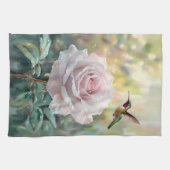 Waterverf kolibrie en roze roos theedoek (Horizontaal)