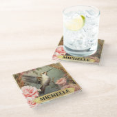 Waterverf  kolibrie en roze rozen glazen onderzetter (Schuin)