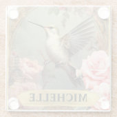 Waterverf  kolibrie en roze rozen glazen onderzetter (Achterkant)