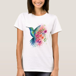 Waterverf Kolibrie Felle Bloemrijke Vogel Ontwerp T-shirt