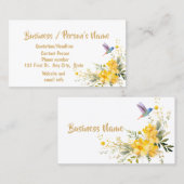 Waterverf kolibrie gele bloemen op maat visitekaartje (Voorkant / Achterkant)