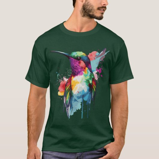 Waterverf Kolibrie Kleurrijke Vogelwachter vriend T-shirt (Voorkant)