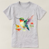Waterverf kolibrie met kleurrijke bloemen t-shirt (Design voorkant)