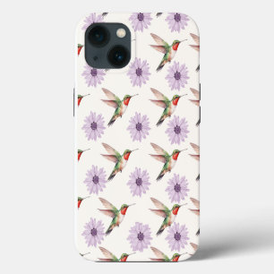 Waterverf Kolibrie & Paarse Madeliefjes Patroon iPhone 13 Hoesje