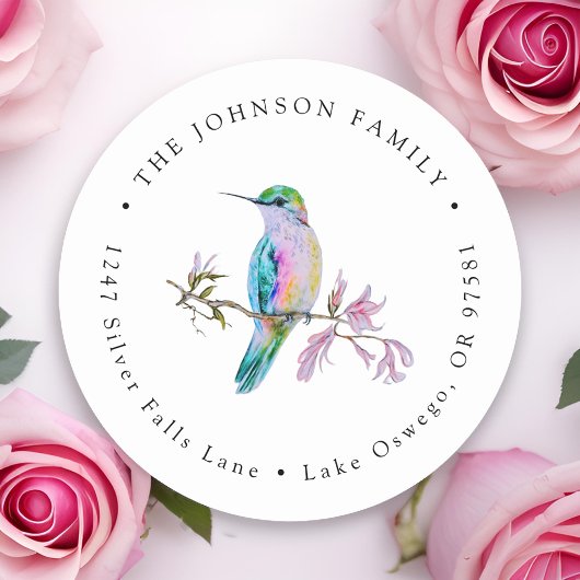 Waterverf  Kolibrie Retouradres Ronde Sticker