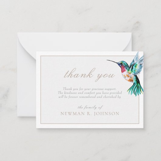Waterverf Kolibrie Rouwkaart Bedankje Notitiekaartje (Voorkant)