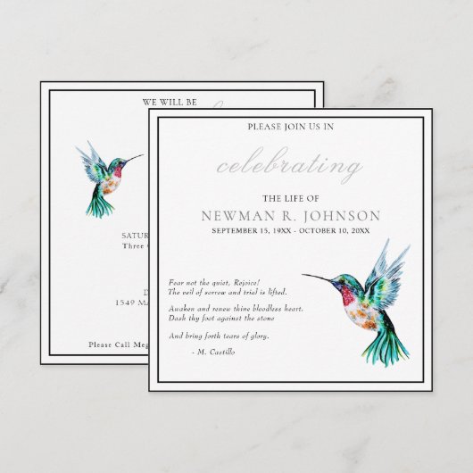 Waterverf kolibrie viering van het leven kaart (Voorkant / Achterkant)