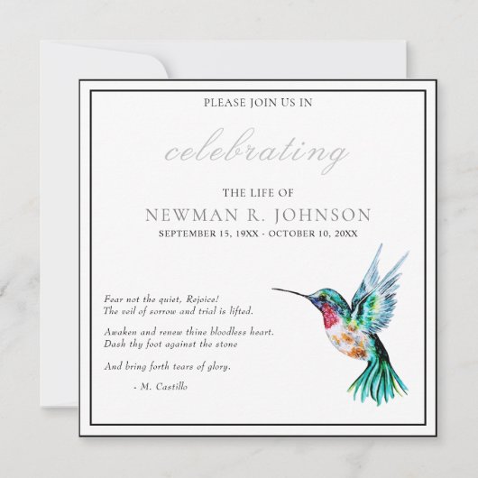 Waterverf kolibrie viering van het leven kaart (Voorkant)