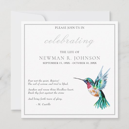 Waterverf kolibrie viering van het leven kaart (Voorkant)