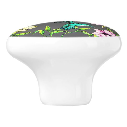 Waterverf Kolibries & Bloemen Keramische Knop (Zijkant)