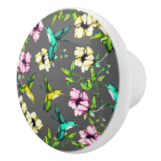 Waterverf Kolibries & Bloemen Keramische Knop (Rechts)