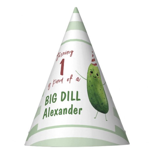 Waterverf komkommer Big Dill verjaardagsfeestje Feesthoedjes (Voorkant)