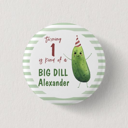 Waterverf komkommer Big Dill verjaardagsfeestje Ronde Button 3,2 Cm (Voorkant)