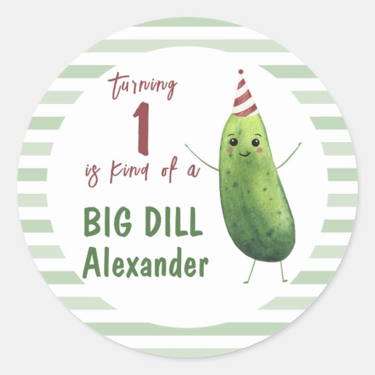 Waterverf komkommer Big Dill verjaardagsfeestje Ronde Sticker (Voorkant)