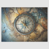 Waterverf  kompas retro kaart nautisch tissuepapier (Voorkant)