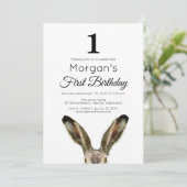 Waterverf konijn 1e verjaardag Uitnodiging (Staand voorkant)