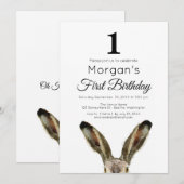 Waterverf konijn 1e verjaardag Uitnodiging (Voorkant / Achterkant)