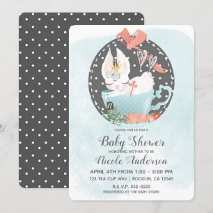 Waterverf Konijn Baby Shower Theekopje Kaart