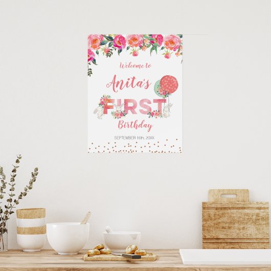 Waterverf Konijn Babyshower Welkomstbord Poster (Keuken)