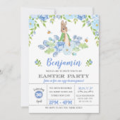 Waterverf konijn Blauwe Floral Bunny Easter Kaart (Voorkant)