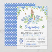 Waterverf konijn Blauwe Floral Bunny Easter Kaart (Voorkant / Achterkant)