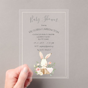 Waterverf Konijn Bloemen Groen Meisje Baby Shower  Acryl Uitnodigingen