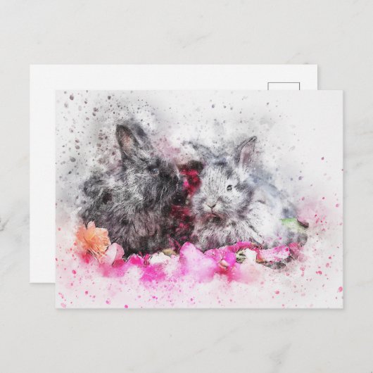 Waterverf konijn briefkaart (Voorkant / Achterkant)