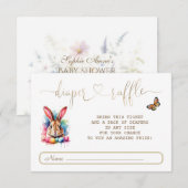 Waterverf Konijn Eieren Wilde Bloemen Luier Raffle Informatiekaartje (Voorkant / Achterkant)