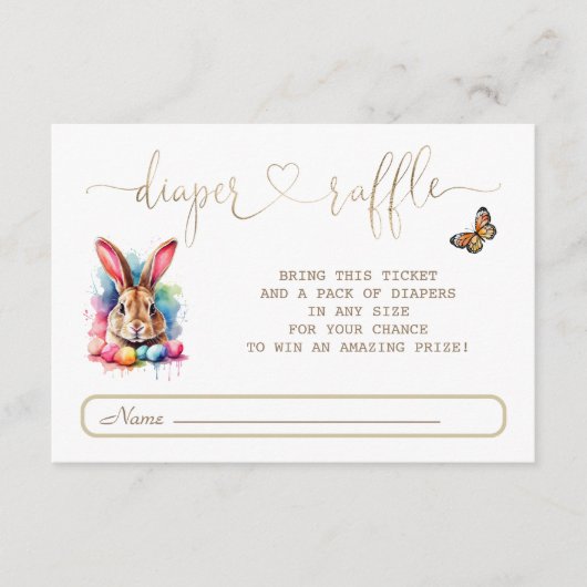 Waterverf Konijn Eieren Wilde Bloemen Luier Raffle Informatiekaartje (Voorkant)