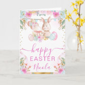 Waterverf konijn en bloemen blij met Pasen Kaart (Gele Bloem)