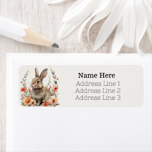 Waterverf konijn en bloemen retouradres etiket (Insitu)