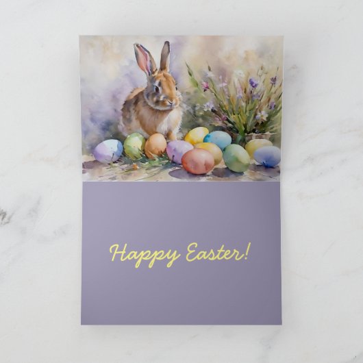 Waterverf Konijn en Eitjes Pasen Wenskaart Kaart (Binnen)