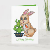 Waterverf konijn en leuke cactus kaart (Voorkant)