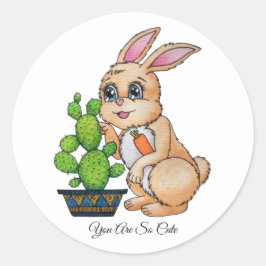 Waterverf konijn en leuke cactus ronde sticker