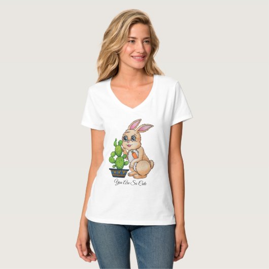 Waterverf konijn en leuke cactus t-shirt (Voorkant volledig)