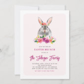 Waterverf Konijn en Paarse Bloemen Paasbrunch Kaart (Voorkant)
