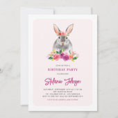 Waterverf Konijn en Paarse Bloemen Verjaardag Kaart (Voorkant)