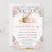 Waterverf Konijn en Roze Bloemen Baby shower Kaart (Voorkant)