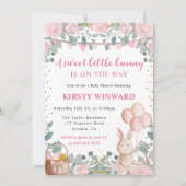 Waterverf Konijn en Roze Bloemen Baby shower Kaart (Voorkant)