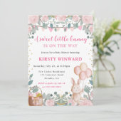 Waterverf Konijn en Roze Bloemen Baby shower Kaart (Staand voorkant)