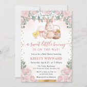 Waterverf Konijn en Roze Bloemen Baby shower Kaart (Voorkant)