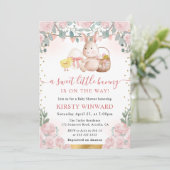 Waterverf Konijn en Roze Bloemen Baby shower Kaart (Staand voorkant)
