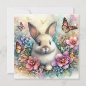 Waterverf konijn en vlinders bloemenPasen Feestdagenkaart (Voorkant)