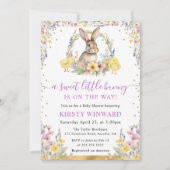 Waterverf konijn en wilde bloemen Baby shower Kaart (Voorkant)