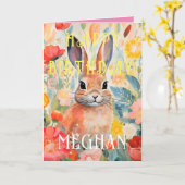  Waterverf Konijn Gelukkig Verjaardag Kaart (Gele Bloem)