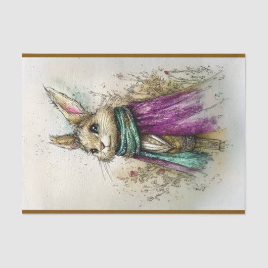 Waterverf konijn, groene sjaal, BZ2 Decoupage Tissuepapier (Voorkant)