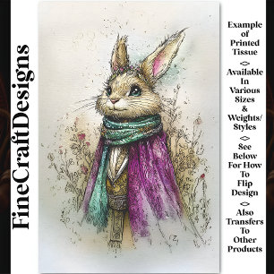 Waterverf konijn, groene sjaal, BZ2 Decoupage Tissuepapier
