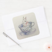 Waterverf konijn in bloementheekop vierkante sticker (Envelop)